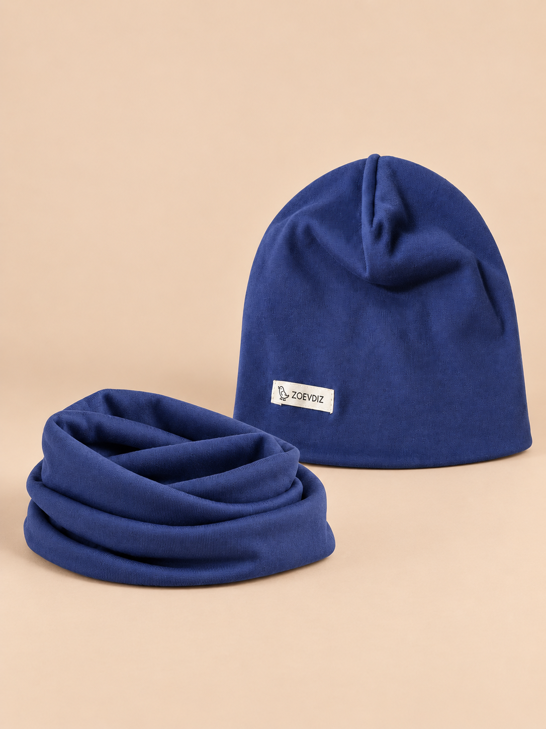 Ensemble bonnet et snood enfant Bleu marine, vue de face.
