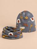 Conjunto infantil de gorro y bufanda con elefantes, variante elefante azul, vista frontal