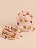 Conjunto infantil de gorro y bufanda con elefantes, variante elefante rosa, vista frontal