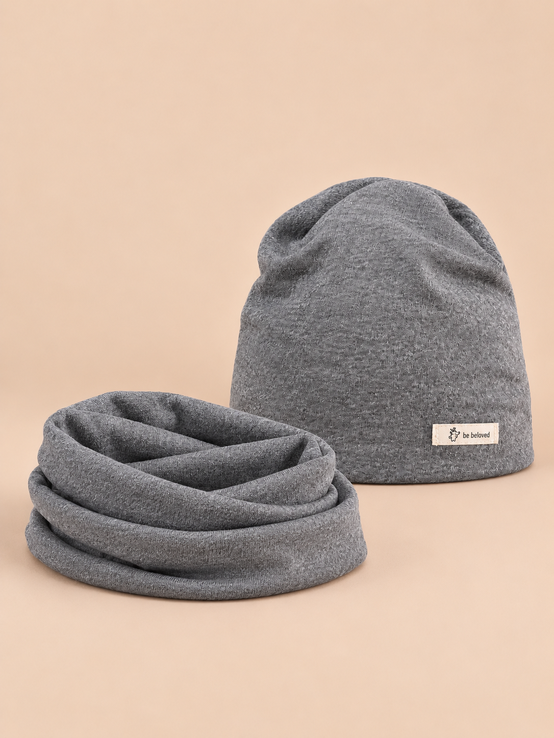 Ensemble bonnet et snood enfant Gris foncé 1, vue de face.