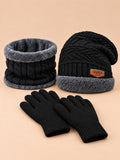 Conjunto de gorro, bufanda y guantes táctiles de punto, color negro, vista frontal