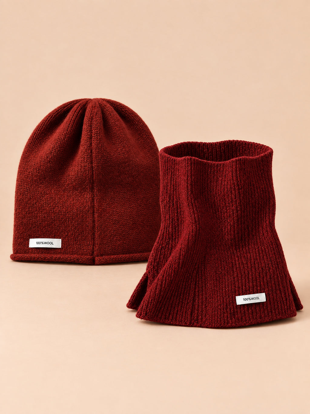 Conjunto de gorro y bufanda con abertura de mujer, estilo coreano, color rojo, vista frontal