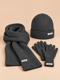 Conjunto de gorro, bufanda y guantes de mujer, estilo coreano, color gris, vista frontal