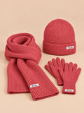 Conjunto de gorro, bufanda y guantes de mujer, estilo coreano, color fucsia, vista frontal