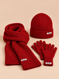 Conjunto de gorro, bufanda y guantes de mujer, estilo coreano, color rojo, vista frontal