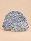 Gorro de algodón con flores a ganchillo, estilo japonés, color azul, vista frontal