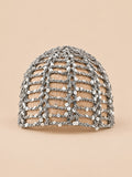 Gorro pañuelo de rejilla de punto calado, color gris, vista frontal en la fotografía del producto