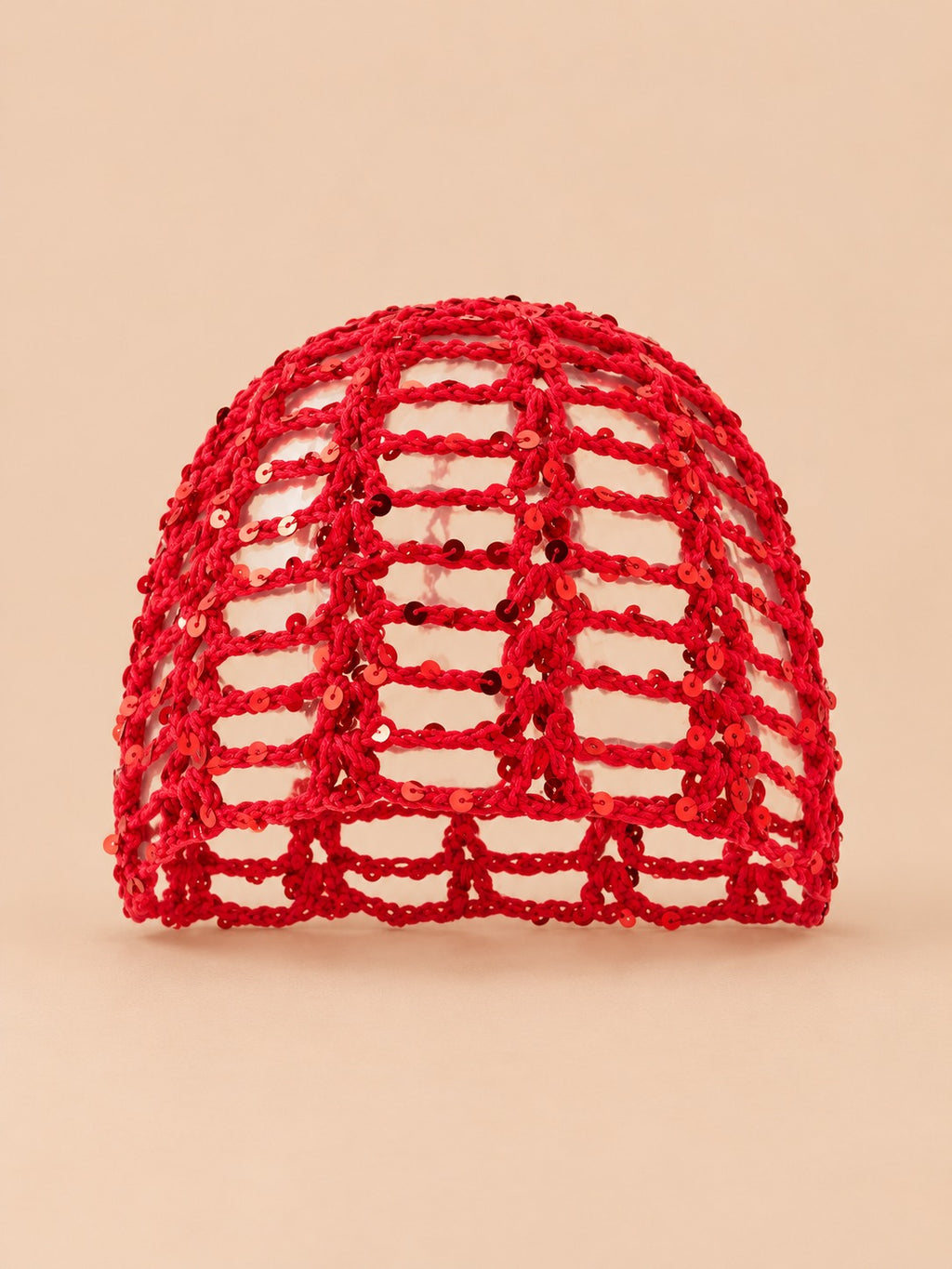 Bonnet foulard en résille au crochet, vert, vue de face