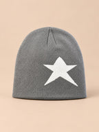 Gorro hip-hop vintage con estrella, estilo streetwear, colores gris y blanco, vista frontal