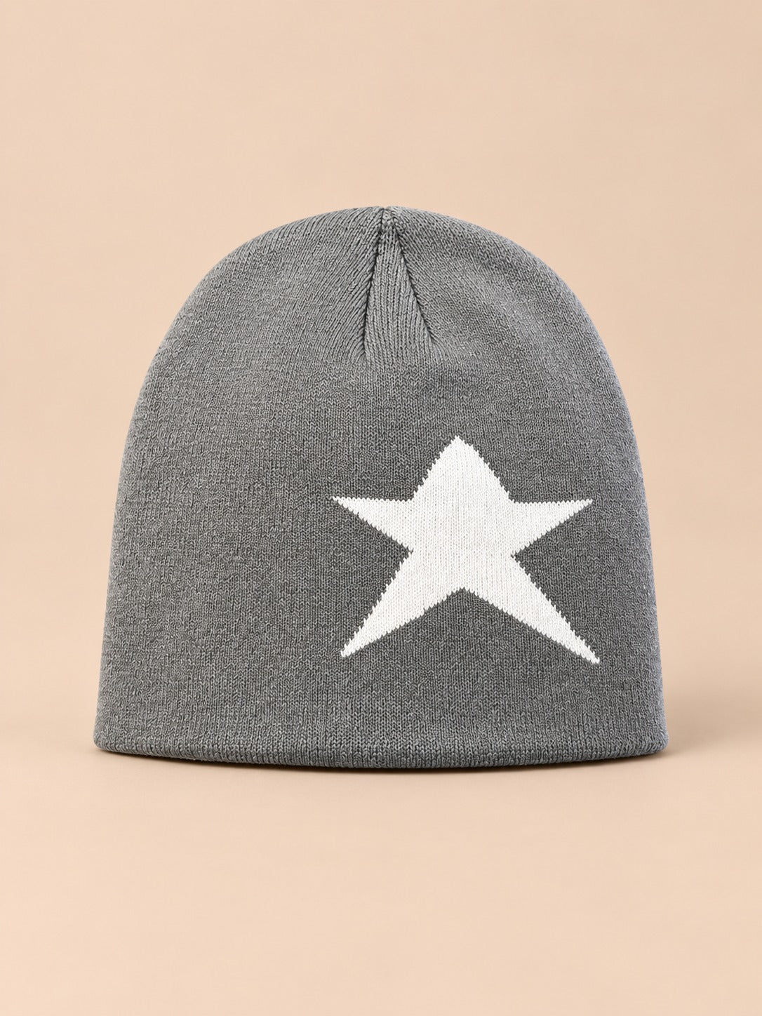 Bonnet Hip-Hop Vintage à Étoile Style Streetwear, gris et blanc, vue de face