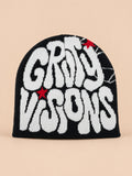 Bonnet hip-hop à lettres GRIND VISIONS, noir et blanc, vue de face