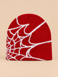 Gorro de punto con telaraña para todo el año, colores rojo y blanco, vista frontal