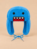 Gorro cálido con orejeras y dibujos animados, color azul, vista frontal en la fotografía del producto