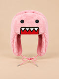 Gorro rosa con motivo de dibujos animados, orejeras laterales y superficie efecto peluche, vista frontal