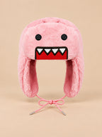 Gorro rosa con motivo de dibujos animados, orejeras laterales y superficie efecto peluche, vista frontal