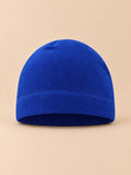 Gorro polar suave cortavientos para ciclismo, color azul, vista frontal en la fotografía del producto