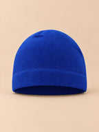 Gorro polar suave cortavientos para ciclismo, color azul, vista frontal en la fotografía del producto