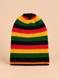 Gorro rasta de punto a rayas multicolor, estilo reggae, modelo 2, colores rojo, amarillo, verde y negro, vista frontal