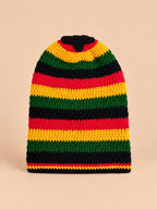 Gorro rasta de punto a rayas multicolor, estilo reggae, modelo 2, colores rojo, amarillo, verde y negro, vista frontal