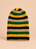 Gorro rasta de punto a rayas multicolor, estilo reggae, modelo 7, colores verde, amarillo, beige y negro, vista frontal