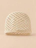 Gorro de rejilla de algodón calado a ganchillo para todo el año, color beige, vista frontal