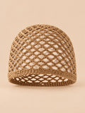 Gorro de rejilla de algodón calado a ganchillo para todo el año, color caqui, vista frontal