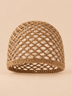 Gorro de rejilla de algodón calado a ganchillo para todo el año, color caqui, vista frontal