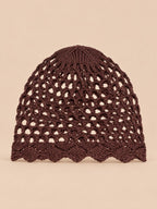 Bonnet résille ajouré au crochet, café, vue de face