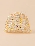 Gorro de mujer de rejilla brillante a ganchillo con lentejuelas, color beige, vista frontal