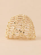 Gorro de mujer de rejilla brillante a ganchillo con lentejuelas, color beige, vista frontal