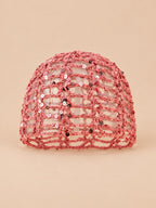 Bonnet résille à sequins au crochet, coloris rose, vue de face