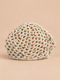 Gorro retro de rejilla de ganchillo fino con canalé, multicolor, vista frontal en la fotografía del producto
