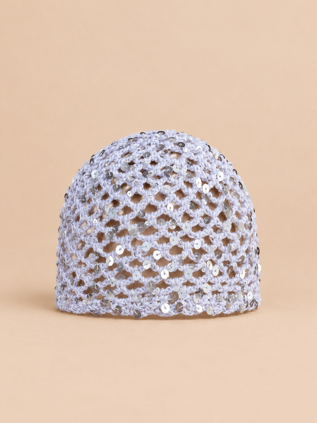 Gorro de rejilla calada con lentejuelas de estilo coreano, variante A-BLANCO, fotografiado de frente