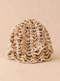 Gorro calado de rejilla con lentejuelas, estilo coreano, modelo B-caqui, color caqui, vista frontal