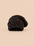 Bonnet slouchy femme bicolore en maille mouchetée, noir, vue de face