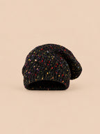 Bonnet slouchy femme bicolore en maille mouchetée, noir, vue de face