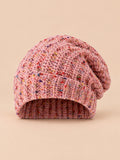 Gorro slouchy de mujer bicolor de punto grueso, color rosa, vista frontal en la fotografía del producto