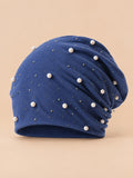 Bonnet slouchy femme orné de perles et strass, bleu, vue de face