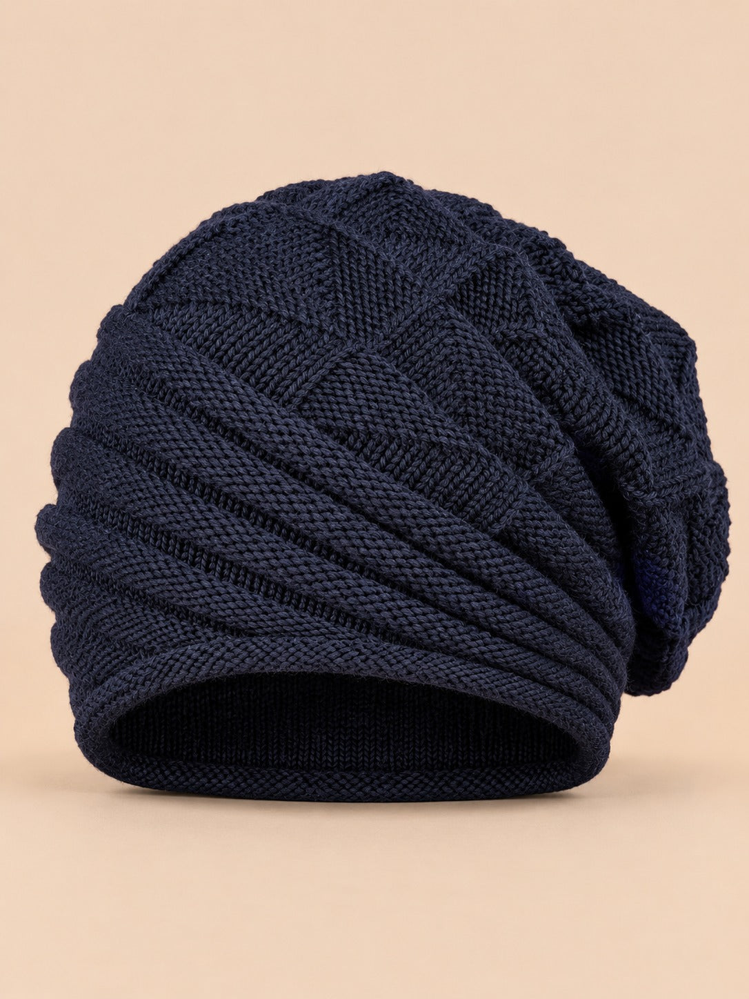 Bonnet slouchy femme ample pour le ski, bleu foncé, vue de face