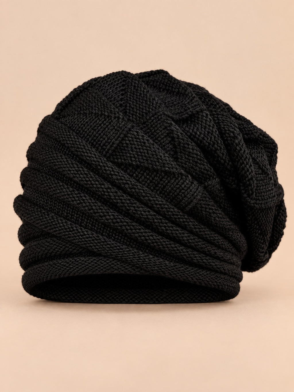 Bonnet slouchy femme ample pour le ski, noir, vue de face