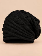 Bonnet slouchy femme ample pour le ski, noir, vue de face