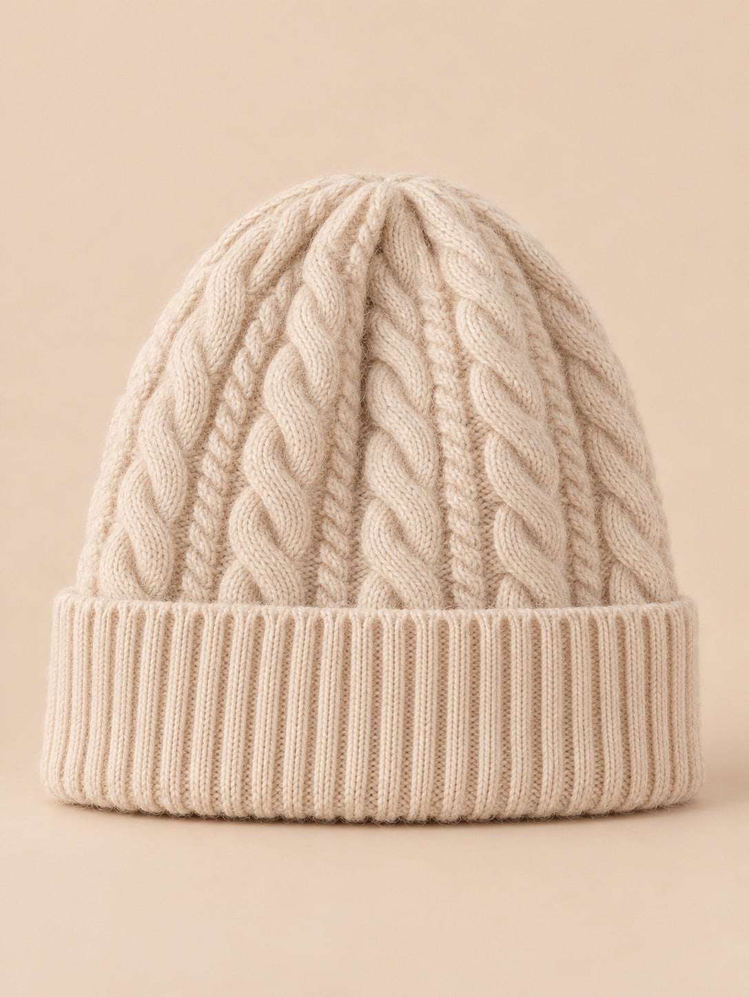 Bonnet torsadé femme en pure laine, beige 1, vue de face