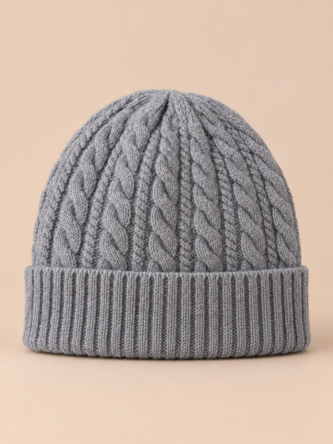 Bonnet torsadé femme en pure laine, gris, vue de face