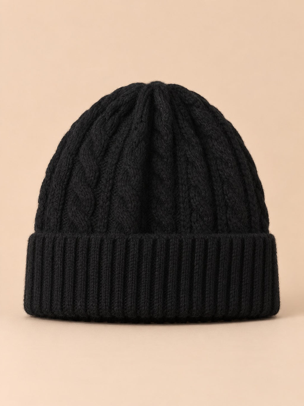 Bonnet torsadé femme en pure laine, noir, vue de face