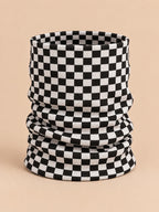 Gorro bordado de punto grueso cálido para invierno, colores negro y blanco, vista frontal