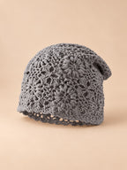 Gorro turbante calado de ganchillo, estilo japonés retro, color gris, vista frontal
