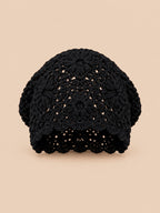 Gorro turbante calado de ganchillo, estilo japonés retro, color negro, vista frontal