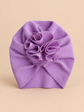 Bonnet turban bébé fille à fleur en tissu, violet, vue de face