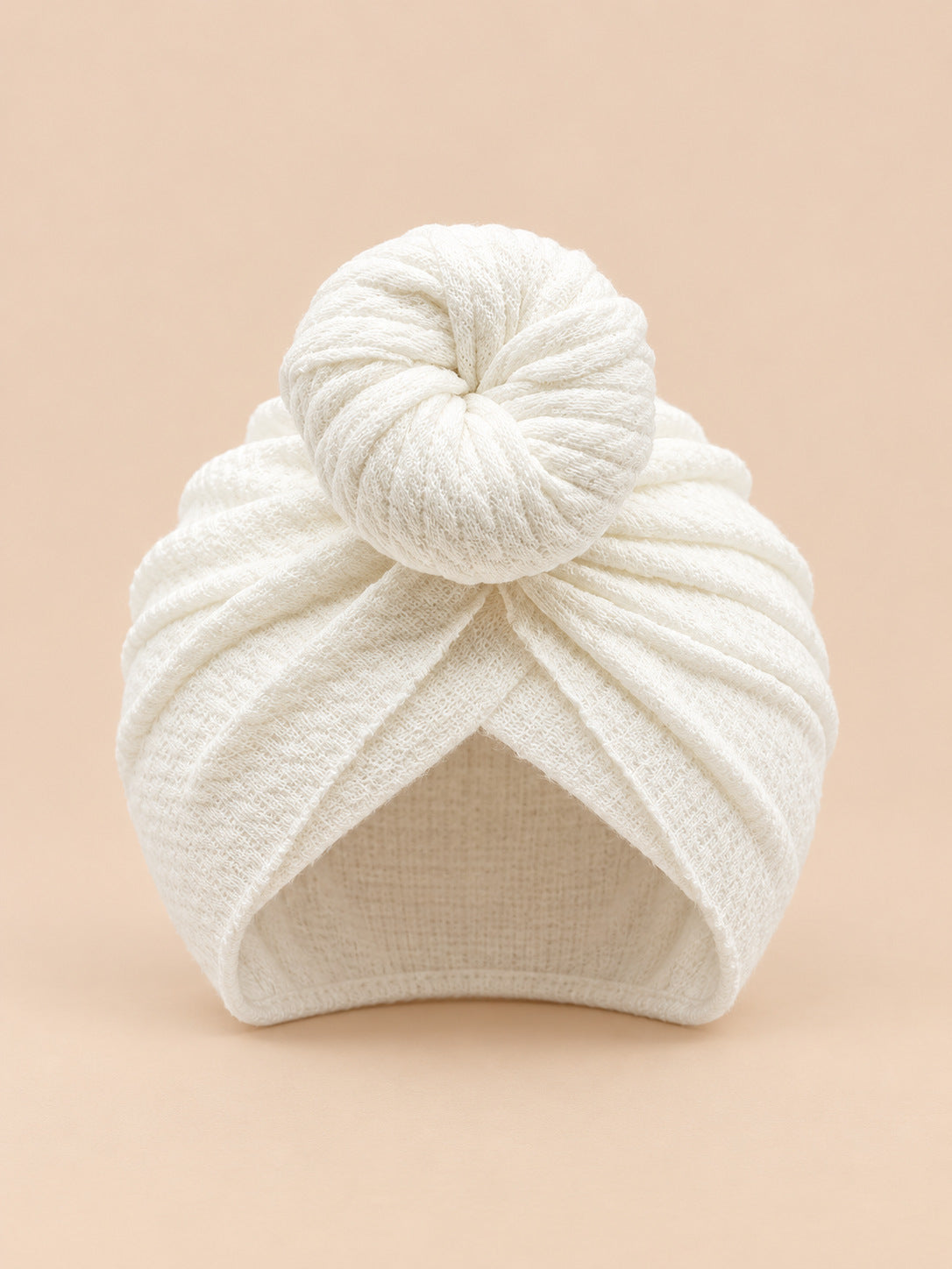 Bonnet turban bébé fille assorti mère-enfant, blanc, modèle à rosace, vue de face