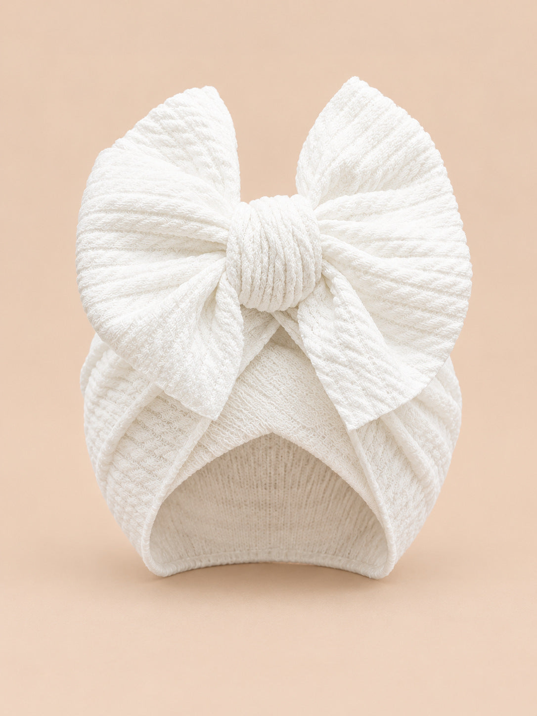 Bonnet turban bébé fille assorti mère-enfant, blanc, modèle à nœud, vue de face